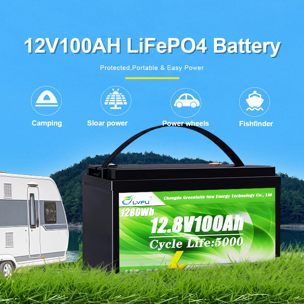 12V LiFePO4 Lithium Battery Pack with BMS for RV Energy Storage System LVFU