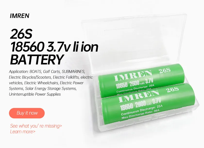 Original 18650 26S 2600mah 3.6V Rechargeable Cylindrical Lithium Ion Cell for flashlight Battery IMREN