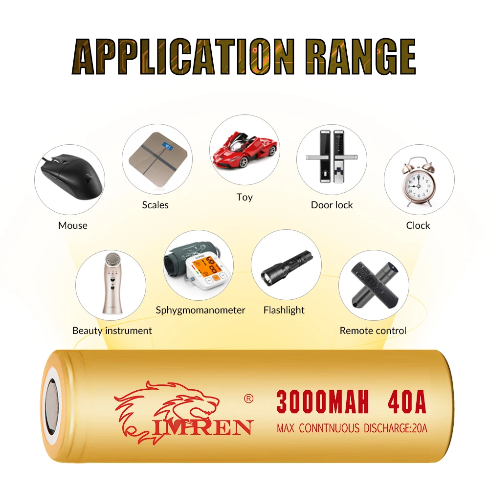 18650 3.7V 3000mAh Lithium Li-Ion Battery Cell with 40A High Rate Discharge IMREN
