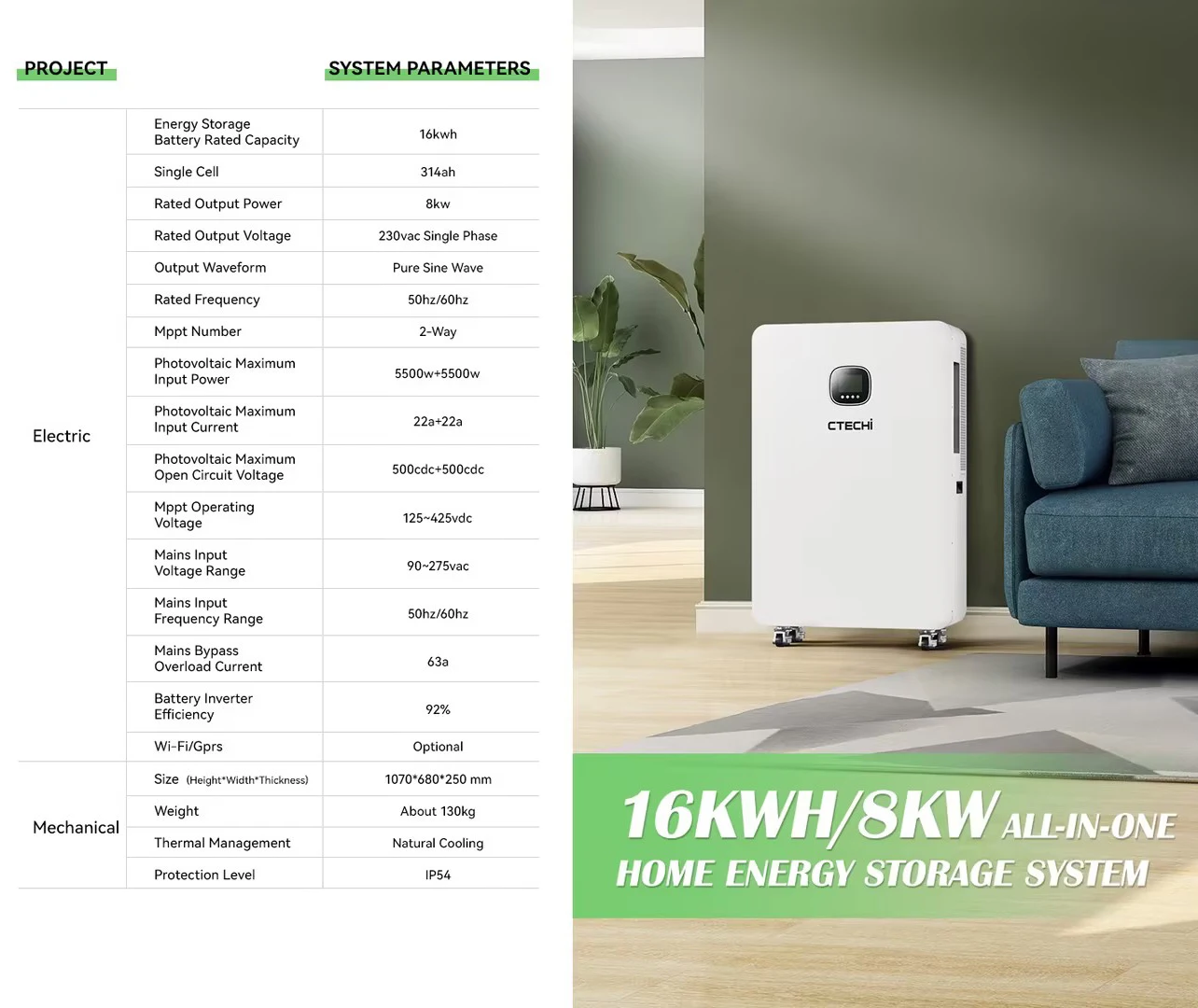 CTECHi 48v 15kWh  All in One Home Energy Storage System Solar Battery IP54 for Off Hybrid grid