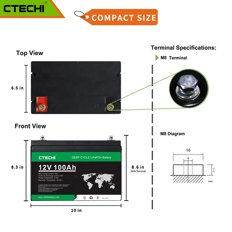 12V 50AH-600AH  LiFePo4 Prismatic Solid state Lithium Ion Energy Storage  Battery for RV Deep Cycle CTECHI