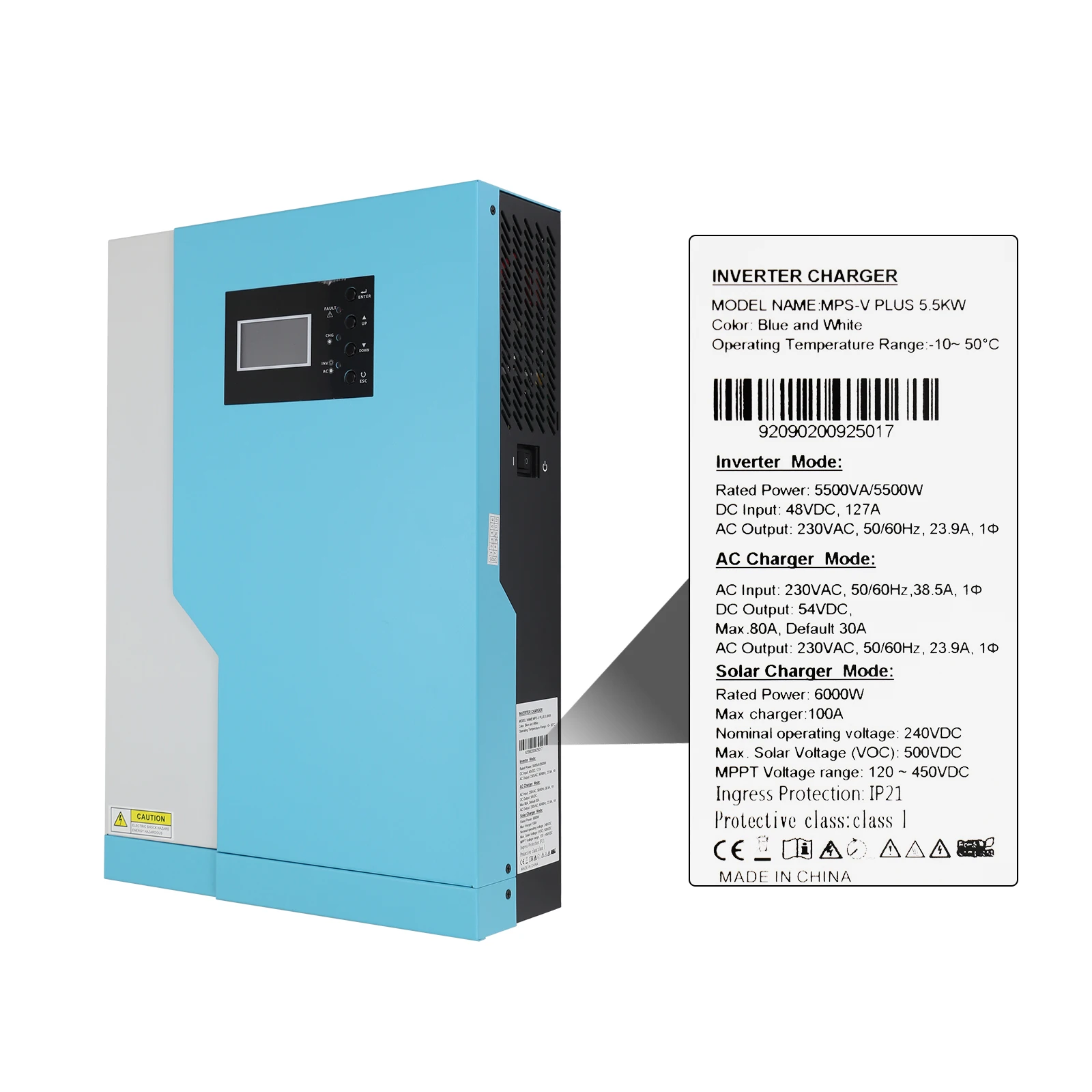 3.5KW/5.5KW Single Phase Hybrid Solar Inverter - 100A MPPT Off-Grid System Can Work Without Battery WIFI Monitor TTN