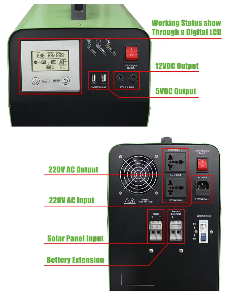 Portable All-in-One Solar System 500W 12V Solar Kit with Battery Storage SNADI