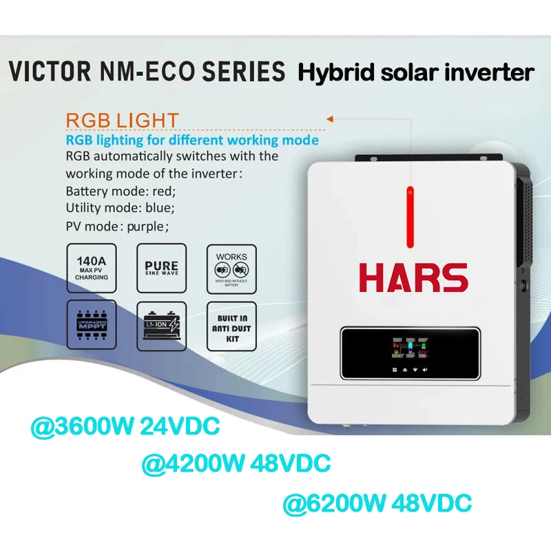 HARS Hybrid Solar Inverter - 3.6KW-10.2KW, 220V Single Phase, On/Off Grid
