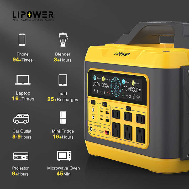 Portable Power Station 1200W 1110Wh LiFePO4 Battery Solar Generator for Outdoor Home Use Lipower