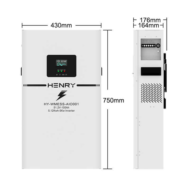 HENRY Off Grid Solar Home Energy Storage Power System 48V 51.2V 100Ah 5kWh Stacked LiFePO4 Battery and Inverter All-in-One for Residential Use