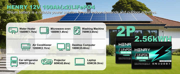 12V 12.8V Lithium Battery Pack 100Ah 200Ah 50Ah LiFePO4 Solar Energy Storage System for Off-Grid Power Supply HENRY