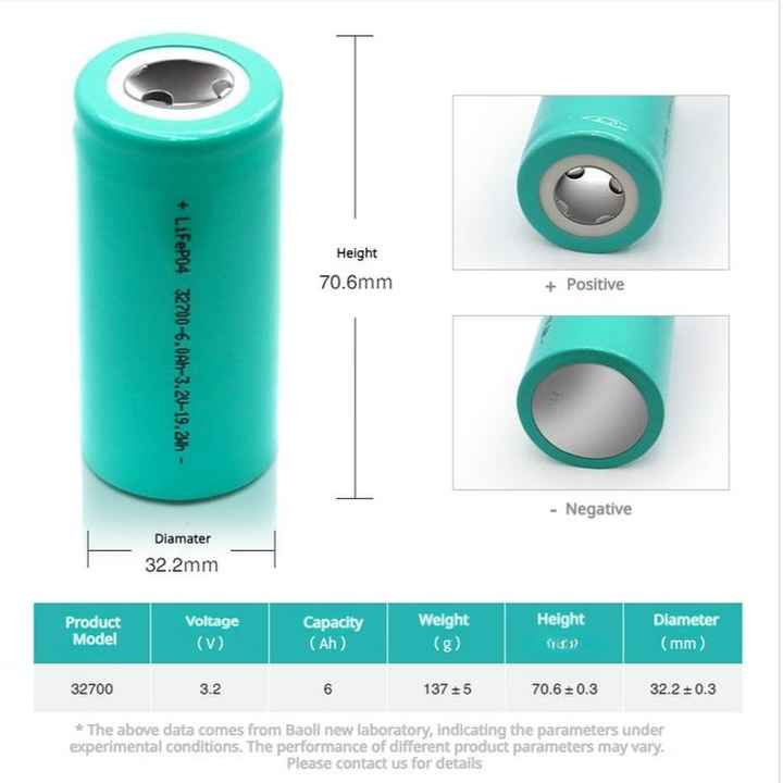 Blivex 32700 3.2V 6000mAh High-Capacity Rechargeable Lithium Iron Phosphate Battery Cell for Solar Energy Storage and Electric Vehicles