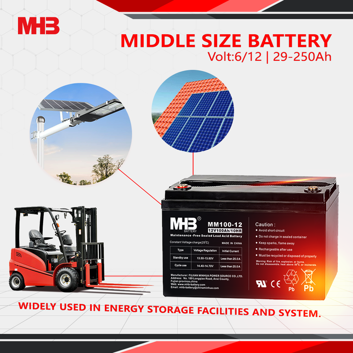 MHB MMD130-12 Storage System AGM Lead Acid Deep Cycle Solar Battery 12V 130Ah for Electric Power Systems Energy Storage Solutions