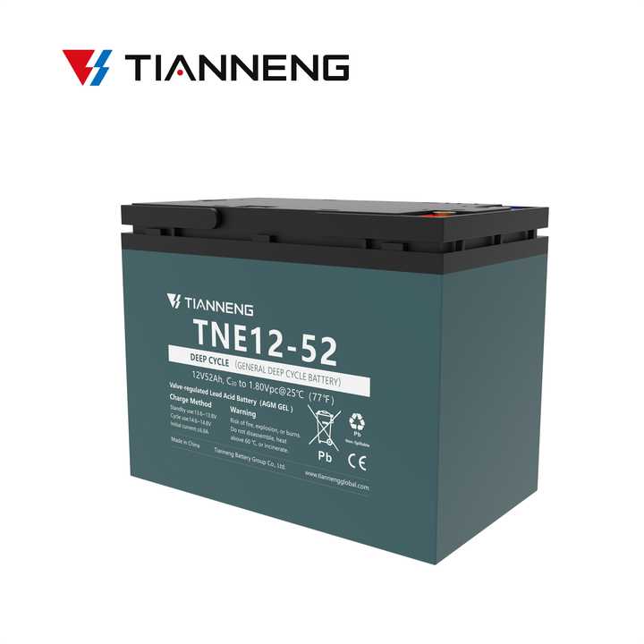 Tianneng TNE 12-52 Electric Rechargeable Deep Cycle 12V 52Ah Motive Lead Acid Battery for Golf Carts Electric Scooters and Solar Power Systems