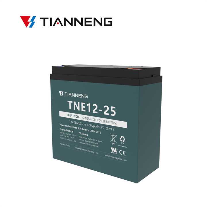 Tianneng TNE 12-25 General Purpose Deep Cycle Lead Acid Battery 12V 25Ah for Electric Bicycles Scooters Power Tools Energy Storage Systems