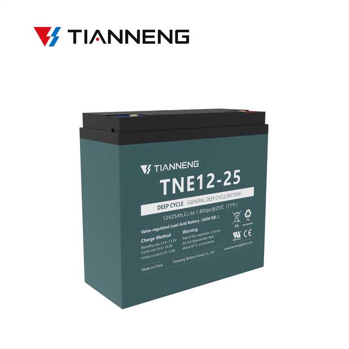 Tianneng TNE 12-25 General Purpose Deep Cycle Lead Acid Battery 12V 25Ah for Electric Bicycles Scooters Power Tools Energy Storage Systems