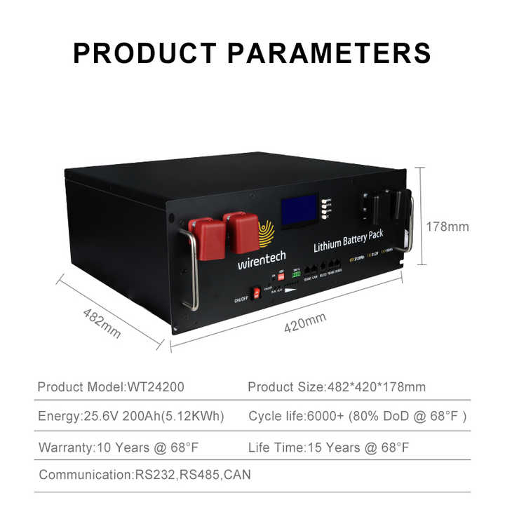 5KWh 10KWh Solar Home Energy Storage Lithium Battery 24V 100Ah 200Ah LiFePO4 Rack Mounted Long Cycle Life 6000+ High Capacity Energy Storage System for Residential Power Backup Wirentech