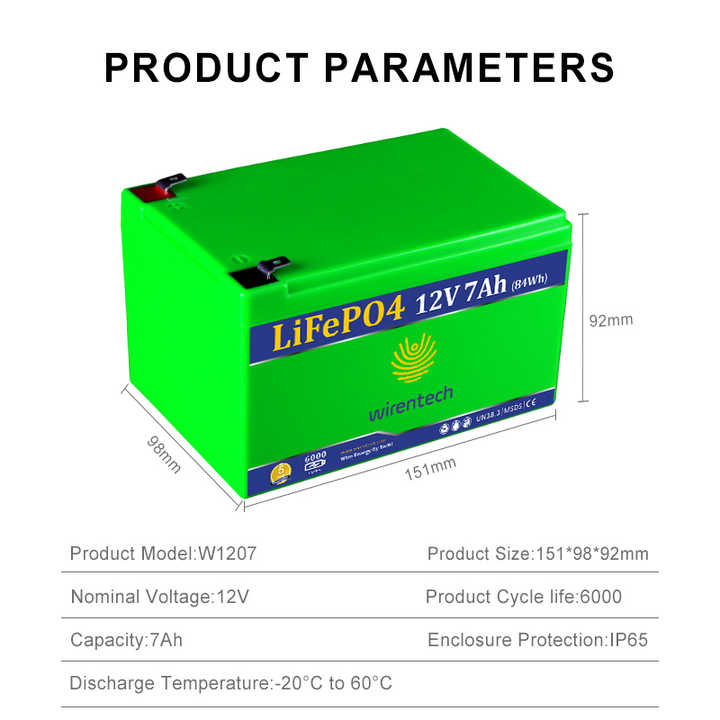 12V 7Ah LiPo Battery 84Wh Small Power Lithium Battery for Monitors Energy Storage Systems WIRENTECH