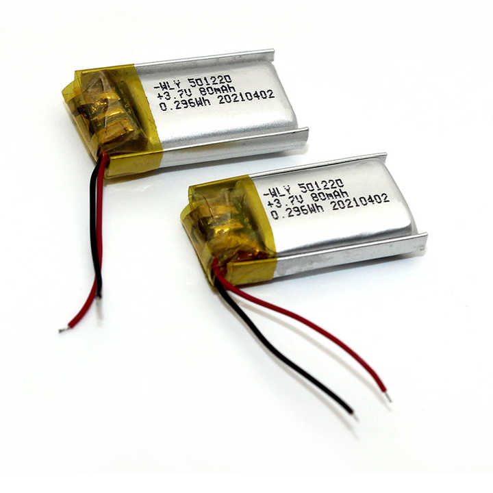 Customized Rechargeable 3.7V Polymer Battery 501220 80mAh Li Lithium Lipo Battery for Small Devices with High Cycle Life and Custom Sizes Wiliyoung
