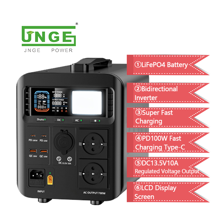 Portable Power Bank 700W 672Wh LiFePO4 Battery AC/DC Output Outdoor Solar Generator JNGE