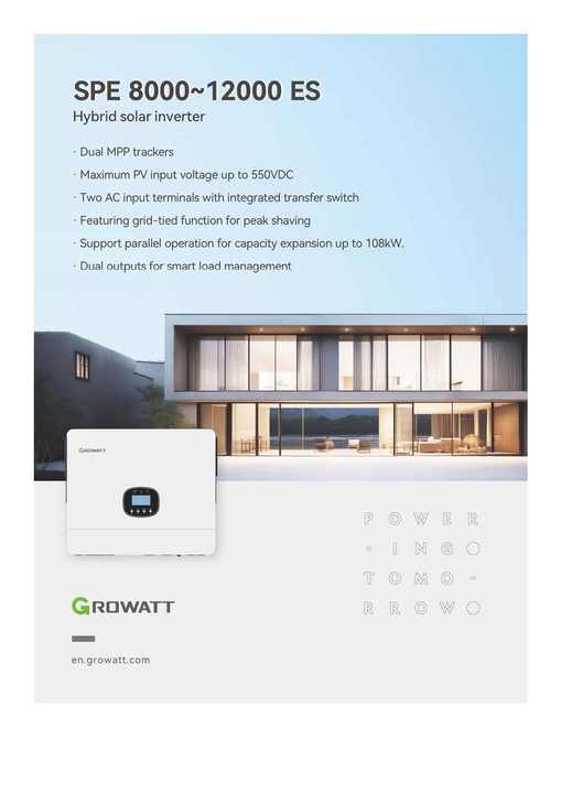 Growatt SPE 12000ES Off-Grid Hybrid Solar Inverter with Battery Storage for Residential Home Appliances