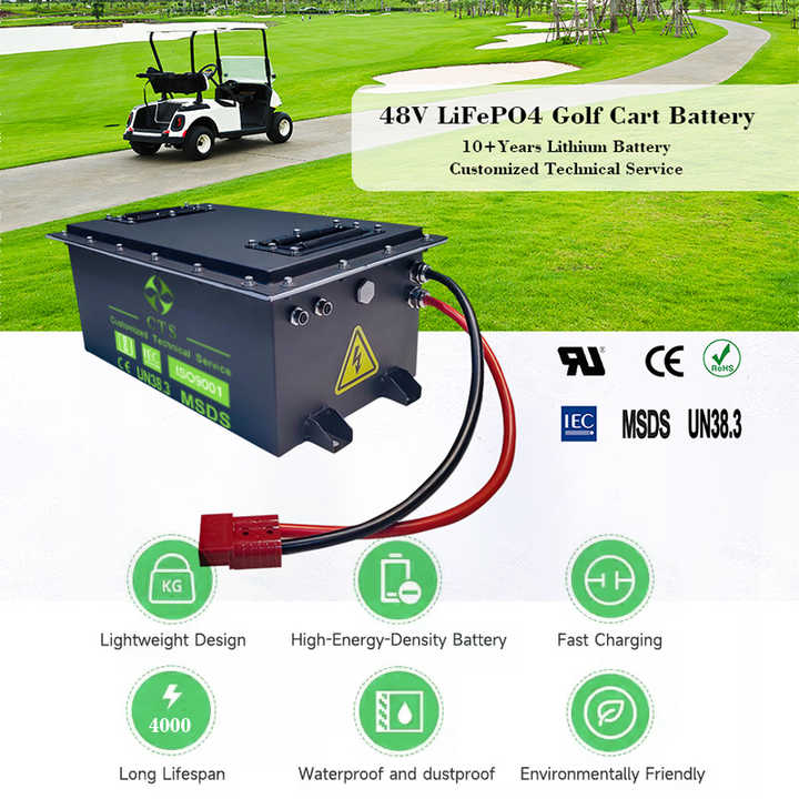 RV Club Cart Battery Packs 48V 51.2V 72V Lifepo4 Golf Cart Batteries 5kWh 10kWh Lithium Ion with 3000 Cycles Long Life for Electric Vehicles CTS Battery
