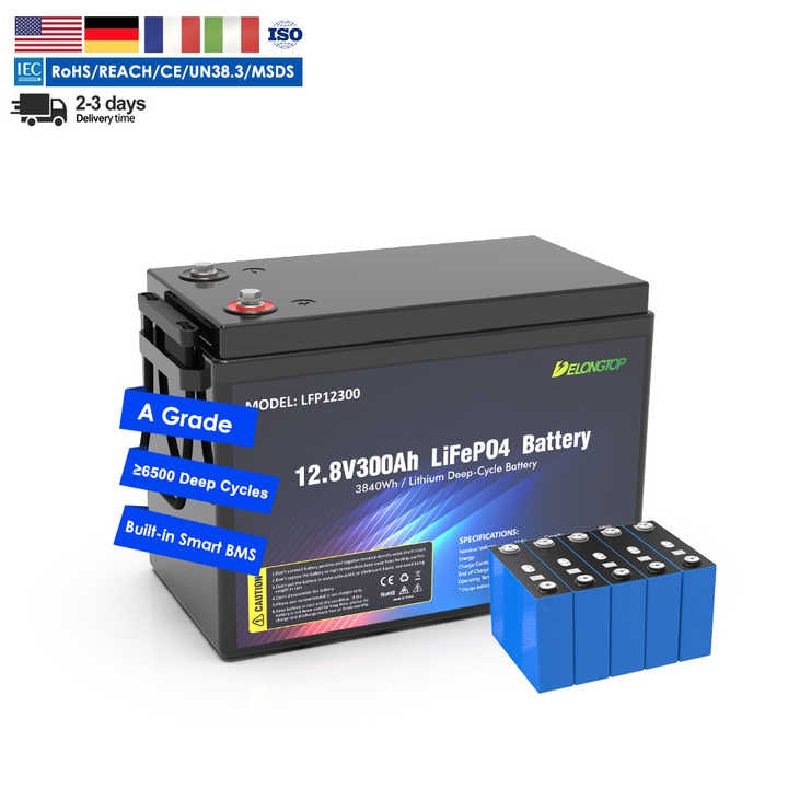 12V 100Ah 200Ah 300Ah LiFePO4 Battery Long Cycle Life 6000 Cycles for RVs Marine Home Energy Storage Trolling Motor Electric Boat DELONGTOP