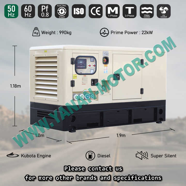 Diesel Generator Set 3kW-30kW Silent Energy Power 1500RPM/1800RPM Backup Power for Industrial/Commercial YANAN