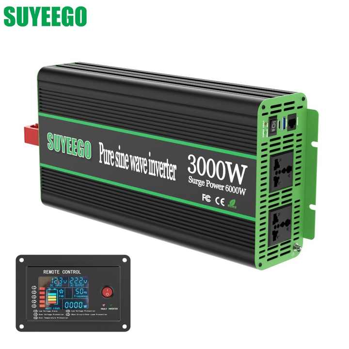 Pure Sine Wave Inverter 1KW 2KW 3KW DC 12V 24V AC 220V 120V Solar Car Display Screen SUYEEGO