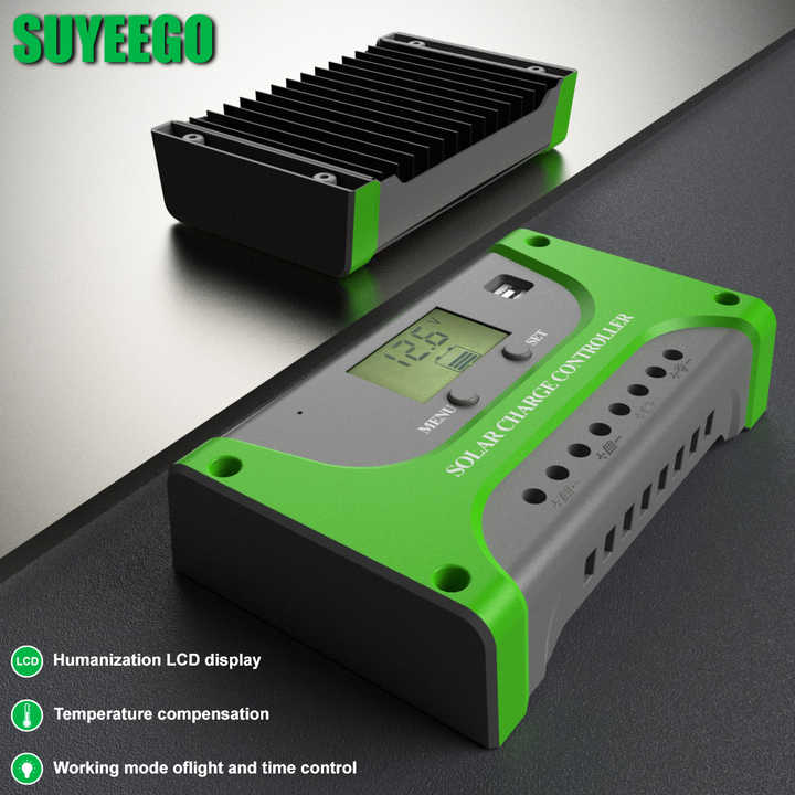 Solar Charge Controller LCD Display 10A-60A 12V/24V PWM with USB Output for Solar Energy Systems SUYEEGO