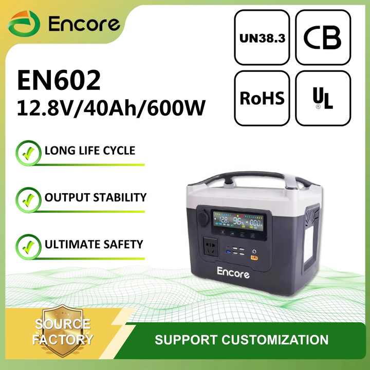Portable Power Station 12V 40Ah 600W LiFePO4 Battery 512Wh Deep Cycle for Outdoor Solar Energy Storage Camping RV Car Encore