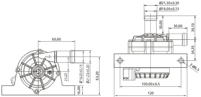 Vehicle DC 12V Pump P6214 24L/min 6.5m Lift Dry-Run Protection for Automotive Cooling Systems