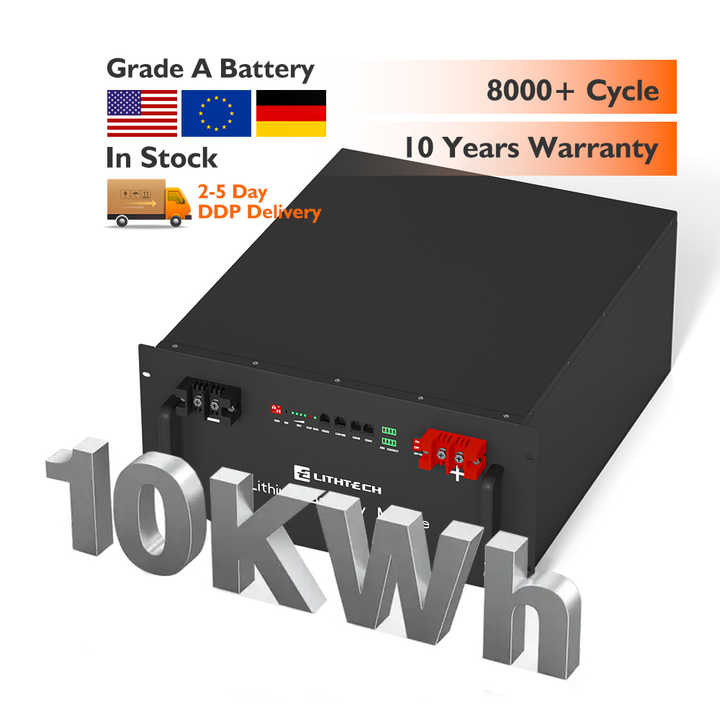 48V Inverter Lithium Phosphate Battery 200Ah 51.2V 8000+ Cycles Off-Grid Hybrid On-Grid Solar Storage System with Built-in BMS and Cables Lithtech