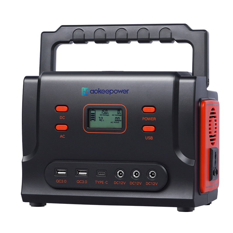 SRYG500A 500Wh 500W Portable Power Station 220V/100V AC 5V USB 12V DC 10W LED 12V10A Charging 14-25V Solar Input for Outdoor Emergency Backup