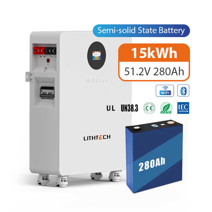 51.2V 280AH Semi Solid Battery 15KWH Home Energy Storage System 10000 Cycles Fireproof Case Wall-mounted Off Grid Hybrid Grid On Grid 48V Solar Powerwall Battery LITHTECH