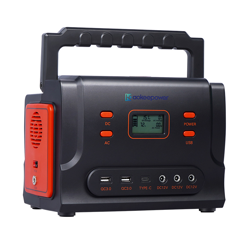 SRYG500A 500Wh 500W Portable Power Station 220V/100V AC 5V USB 12V DC 10W LED 12V10A Charging 14-25V Solar Input for Outdoor Emergency Backup