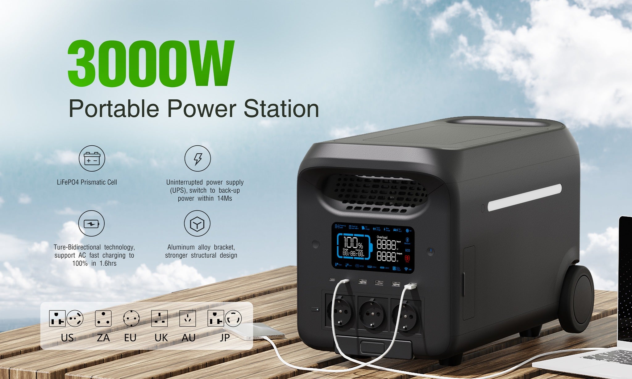 3kW Power Station High-Capacity Lithium Battery Solar-Ready Backup Power for Home Outdoor Commercial FC Solar