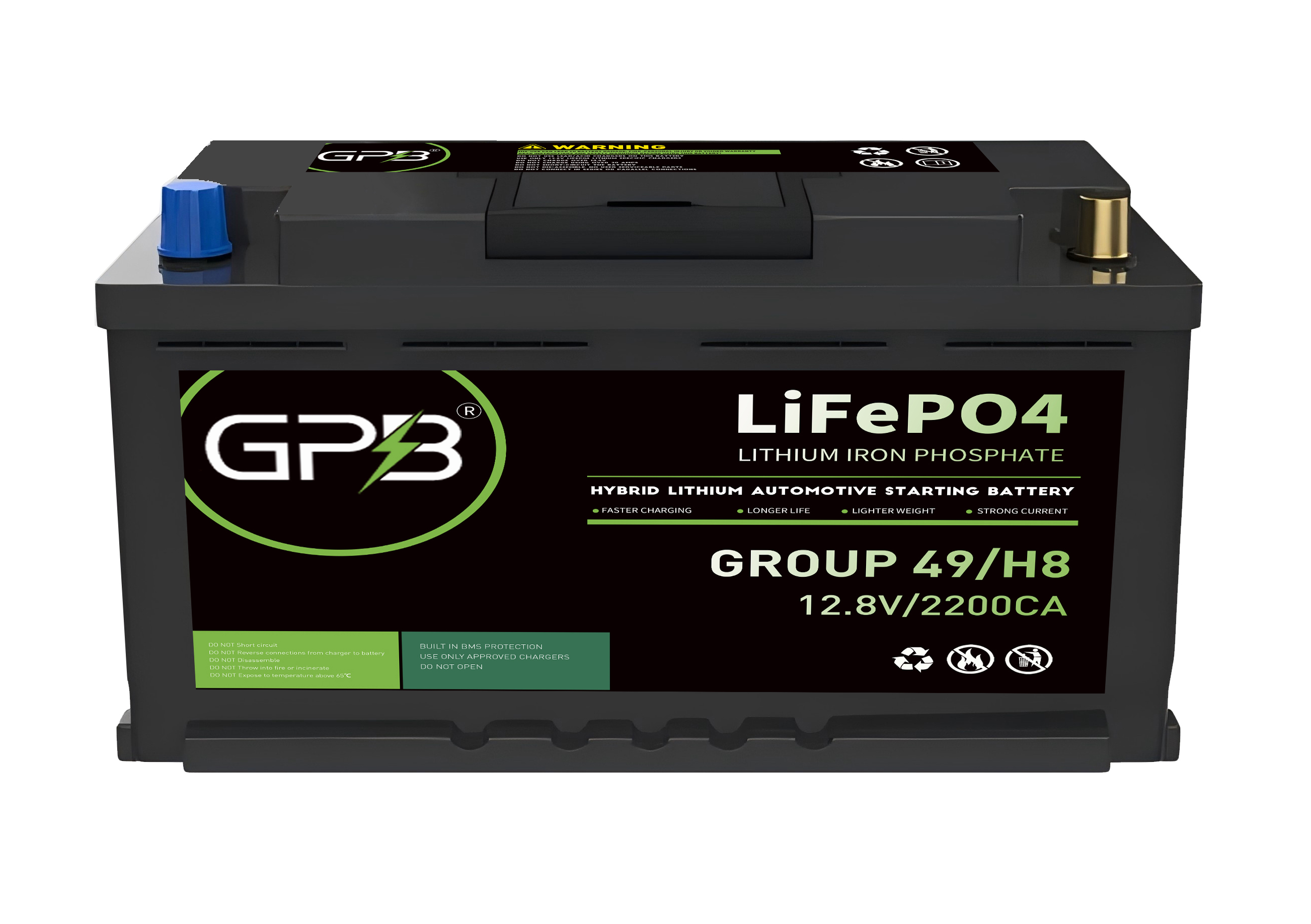 Hybrid Lithium Automotive Starting Battery High CCA Heat Resistant Technology Dual-Purpose Start-Stop Engineered BMS LiFePO4 Pouch Cells for Automotive Vehicles