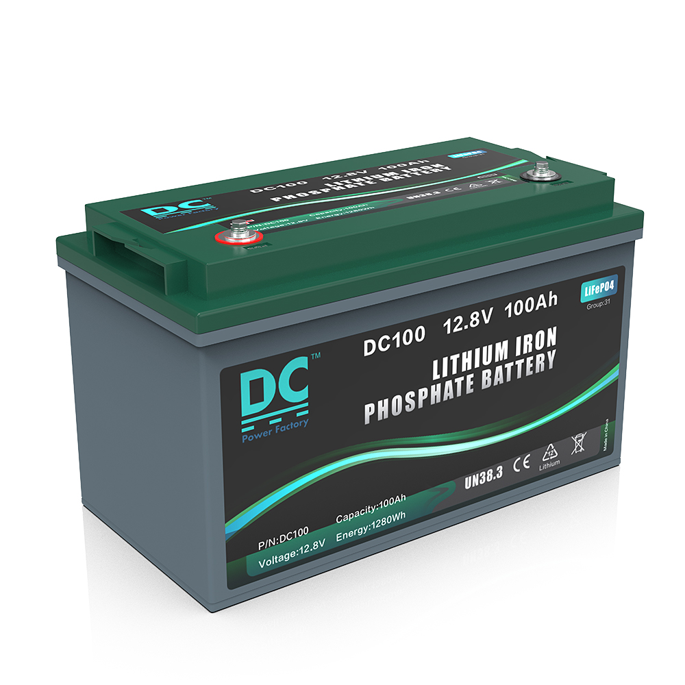 12.8V 100Ah DC100 LiFePO4 RV Battery 1280Wh IP67 Waterproof for Camper Van Solar Energy Storage System