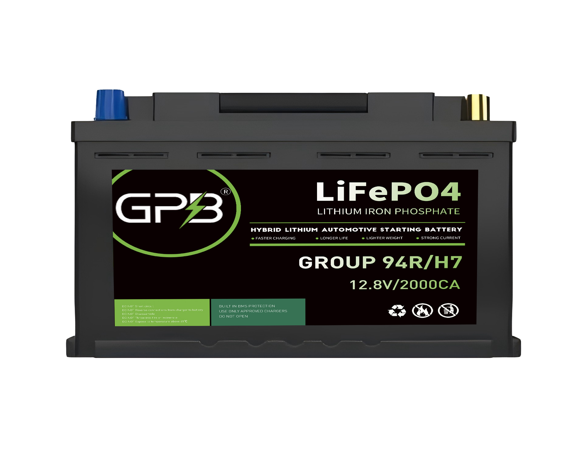 Hybrid Lithium Automotive Starting Battery High CCA Heat Resistant Technology Car Starter Battery LiFePO4 12.8V 30Ah-80Ah