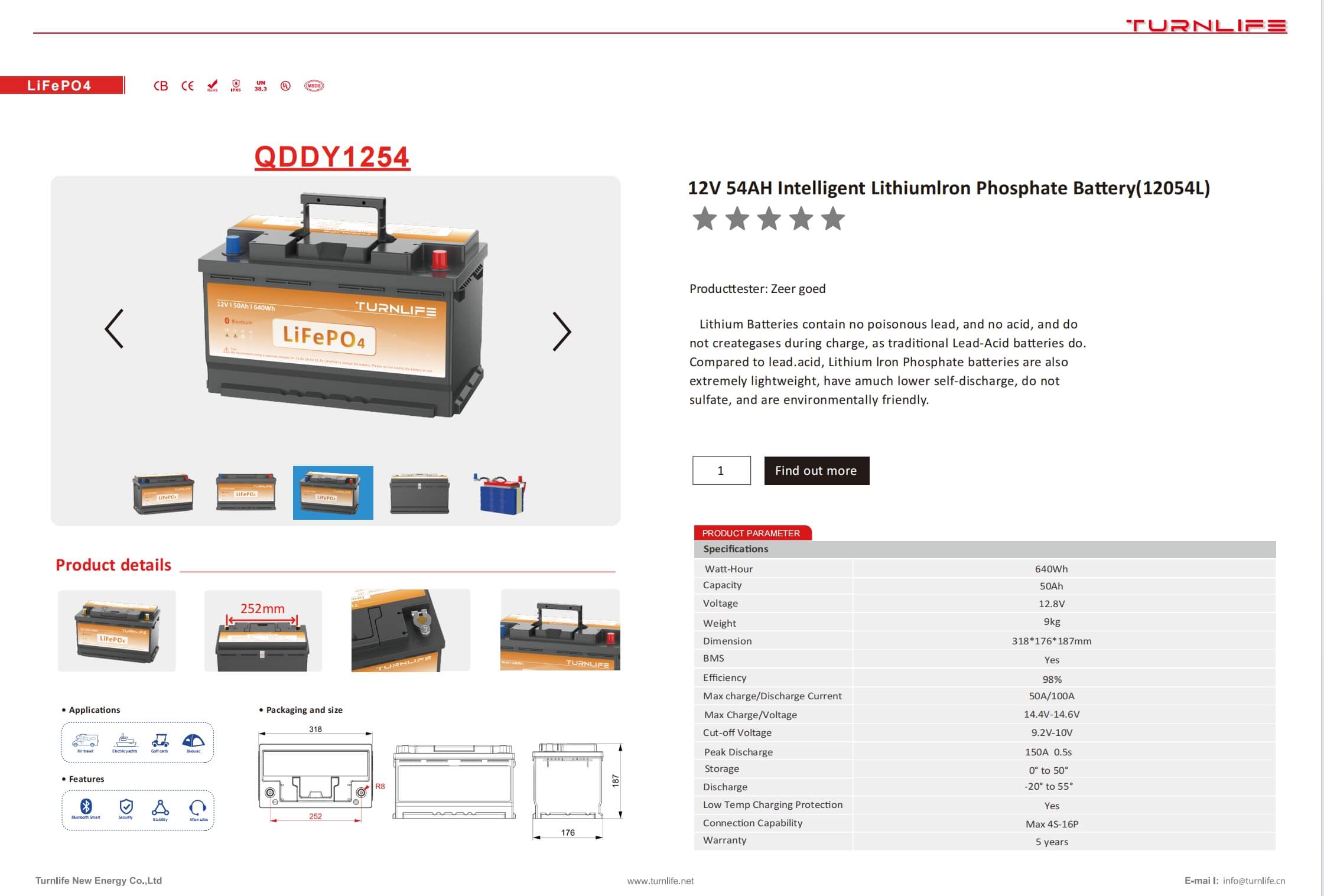 QDDY1254 50Ah 12.8V LiFePO4 Battery 640Wh High-Efficiency Energy Storage for Solar Power Systems