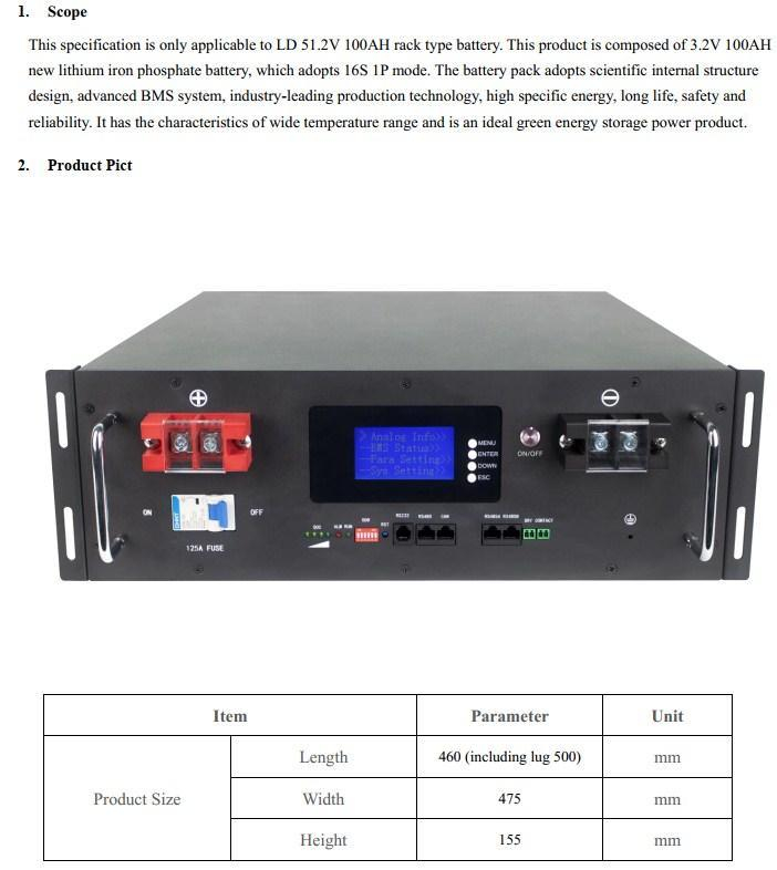 Solar Energy Storage Cycling Use Wall Mounted Rechargeable Battery 48V 51.2V 50Ah 100Ah 150Ah 200Ah 300Ah for Solar Energy Storage Systems Uninterruptible Power Supplies WENREY