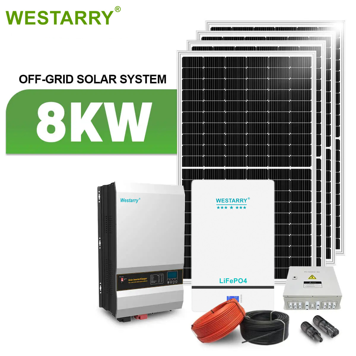 Westarry Solar Power System 8kw Off Grid Solar PV Kit with 5.2kW Inverter and 10.24kWh Powerwall for Home Use Westarry