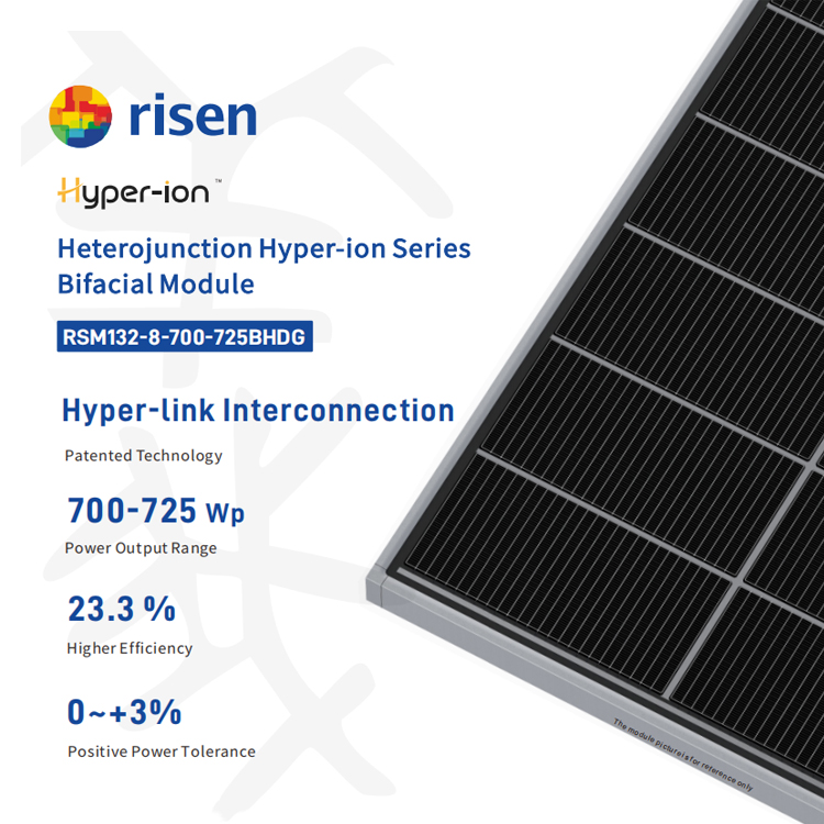 Risen N-type HJT Solar Panels 700W-725W Ultra-High Bifacial Factor for Commercial and Utility-Scale Projects