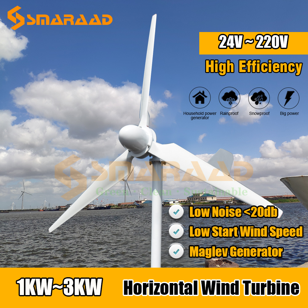 Horizontal Wind Turbine Generator 1000W-3000W Free Energy Output for Home Use Off-Grid Power System