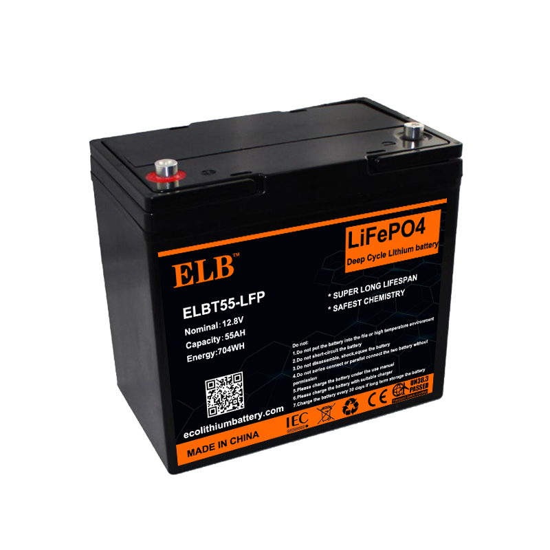 12V 55Ah Battery LiFePO4 High Cycle Life 4000 Cycles for Solar Storage and Off-Grid Systems ELB