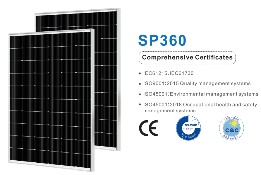 Solarparts 360W Mono Glass Solar Panel 34.2V High Efficiency for Residential and Commercial PV Systems