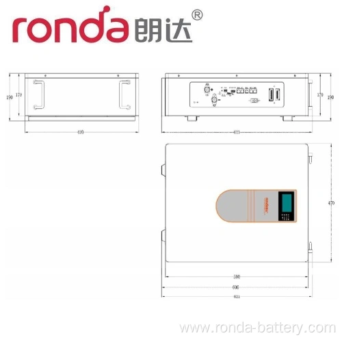 51.2V 100Ah 5kWh LiFePO4 Battery Home Energy Storage Wall-Mounted Solar Power Backup for Residential Use RONDA