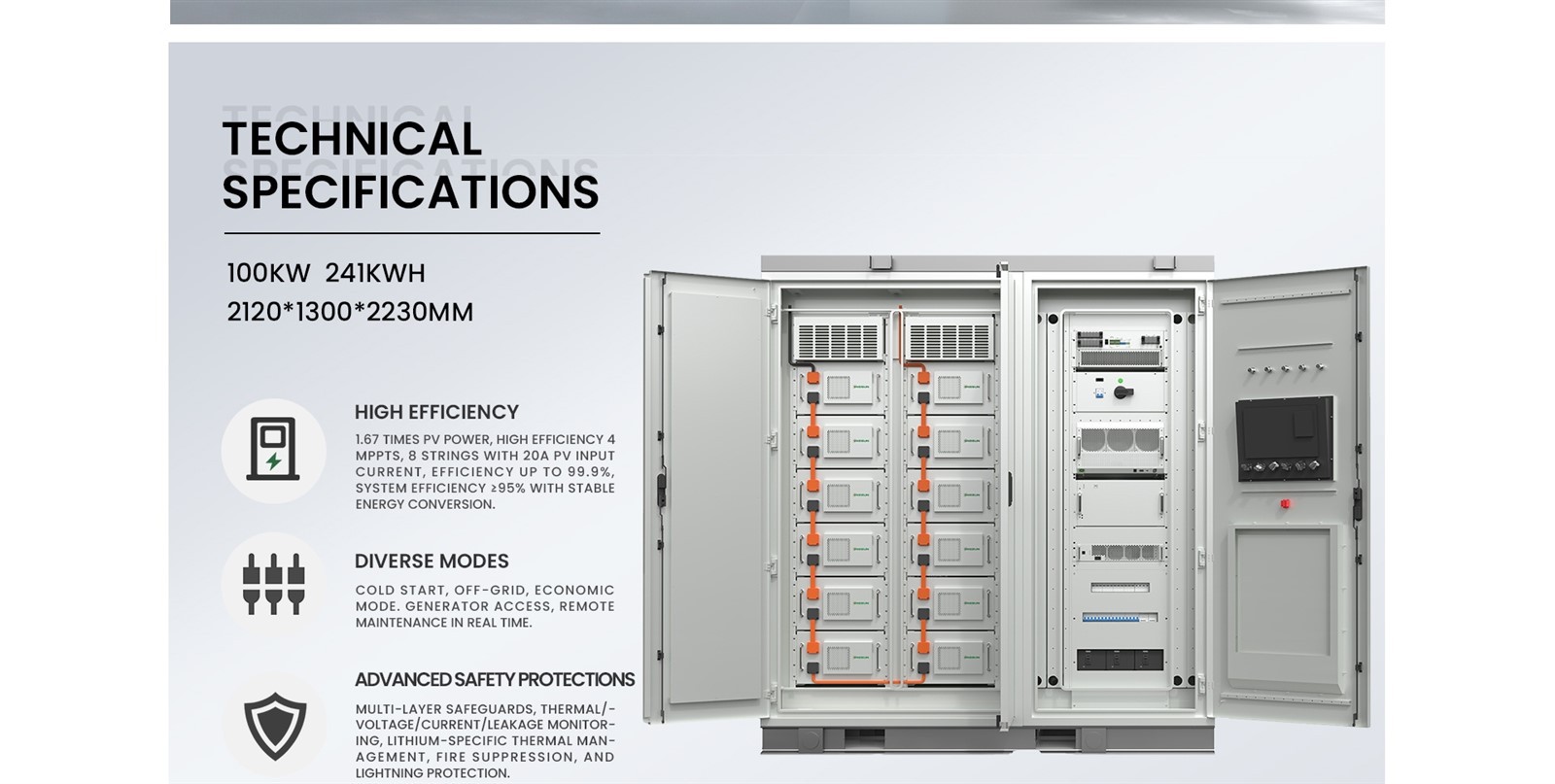 125KW 261KWH Outdoor Cabinet ESS Lithium Battery Energy Storage System for Commercial and Industrial Applications ONESUN