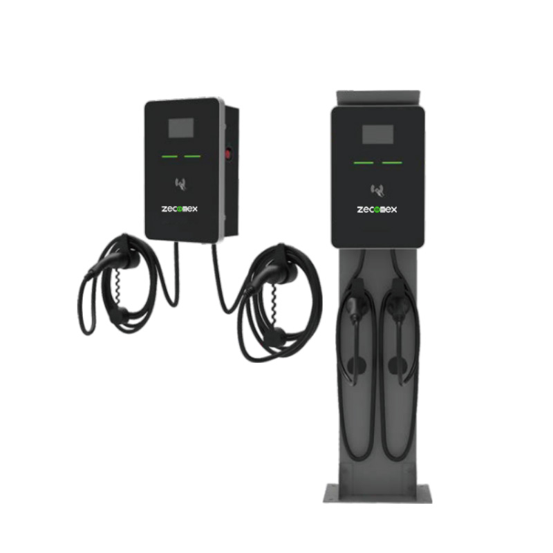 Twin Pedestal Wallbox EV Charger 14-44kW IP65 IK10 Dual Socket for Residential Commercial Charging ZECONEX