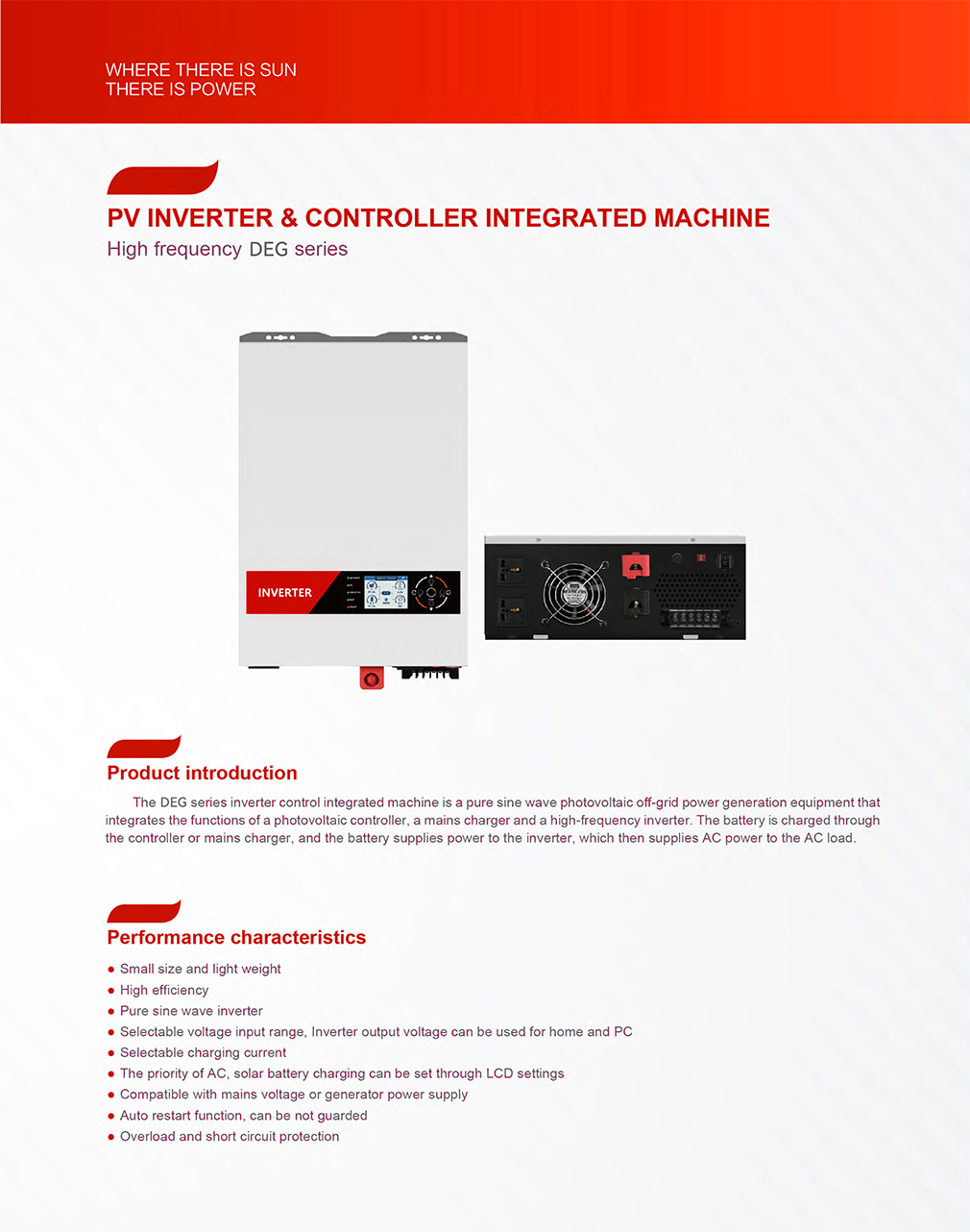 High frequency DEG series Inverter Control Integrated Machine Pure Sine Wave Off-Grid Solar Power System for Home and Industrial Use