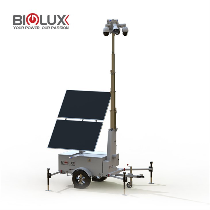 Mobile Solar Security Trailer 2x600W Solar 4x250Ah LFP Battery 7m/9m Mast Off-Grid Surveillance for Construction Sites BigLux