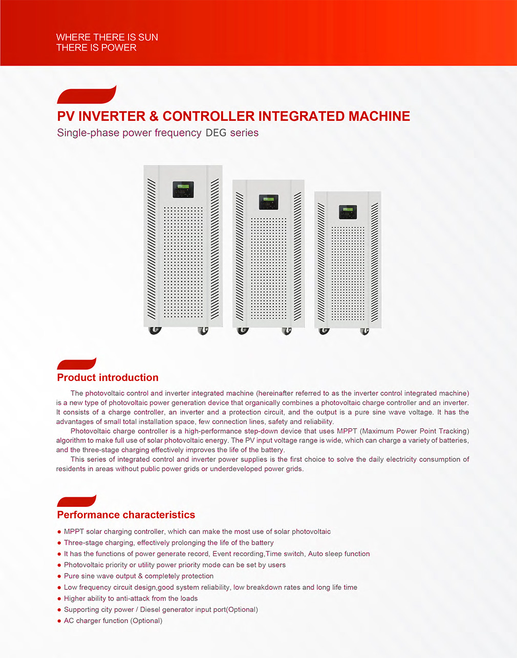 Single-phase power frequency DEG series Photovoltaic Inverter Control Integrated Machine Pure Sine Wave Output for Solar Energy Systems