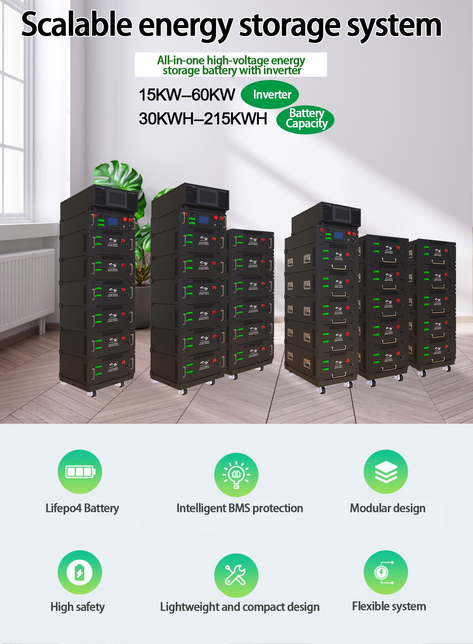 High Voltage 15kw Inverter 45kwh Lifepo4 Battery LiFePO4 5kWh 16kWh High Capacity for Home and Commercial Energy Storage